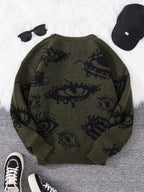 New Popular Autumn and Winter Abstract Eye Jacquard Pattern Pullover Sweater Casual round Neck Knitted Men'S Pullover