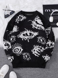 New Popular Autumn and Winter Abstract Eye Jacquard Pattern Pullover Sweater Casual round Neck Knitted Men'S Pullover