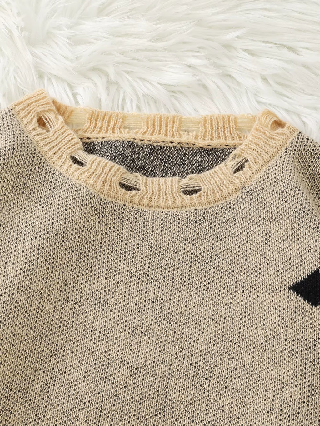 Trendy Street Style Ripped Cross Pattern Pullover Ripped Sweater Casual Crew Neck Knit Men'S Pullover