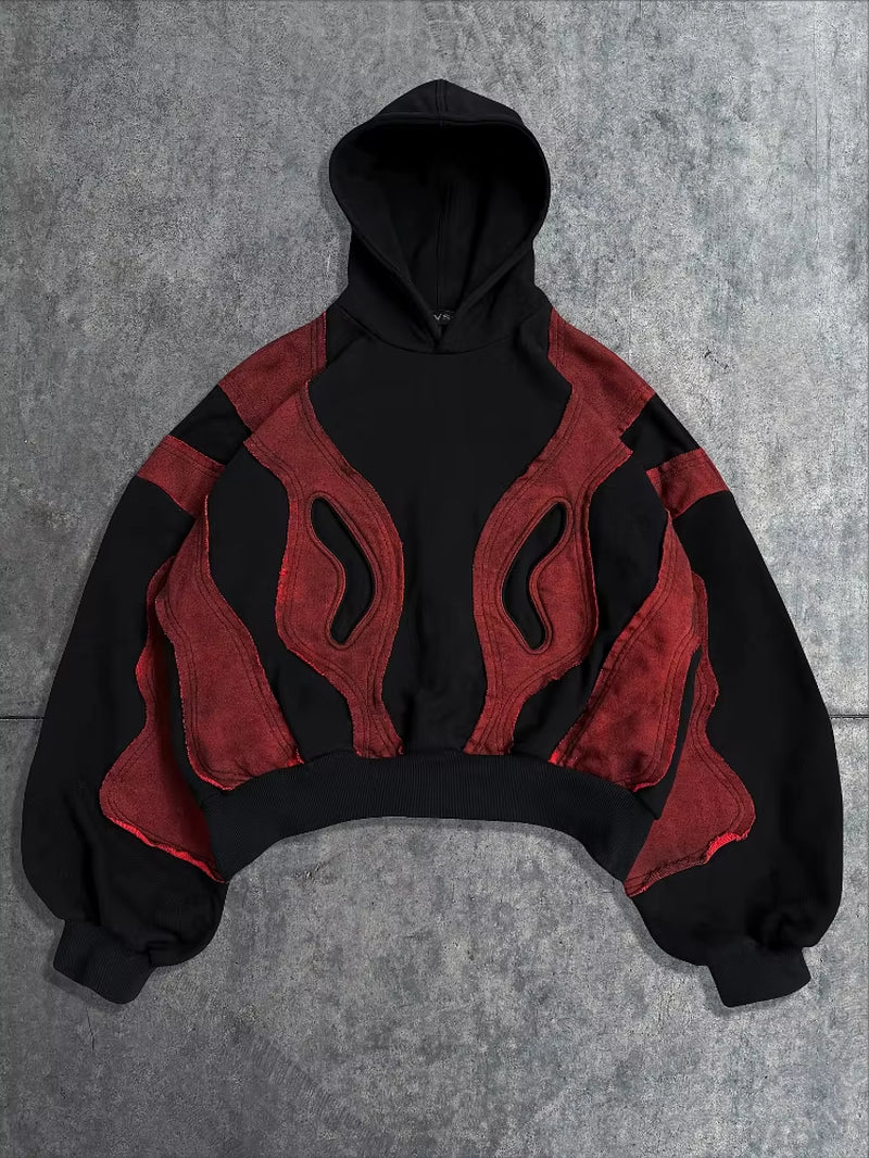 American Vintage Patchwork Geometric Pattern Y2K Hoodie, Essential Hipster and Original Street Style Long-Sleeved Men'S and Wome