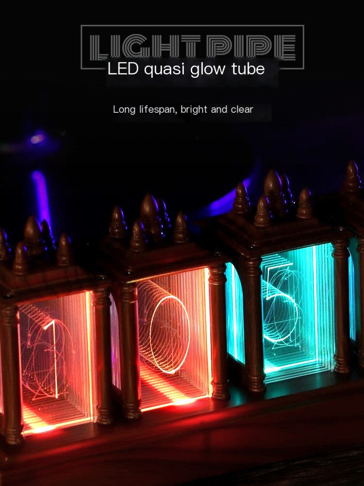 RGB Clock LED Wooden Creative Desktop Decoration