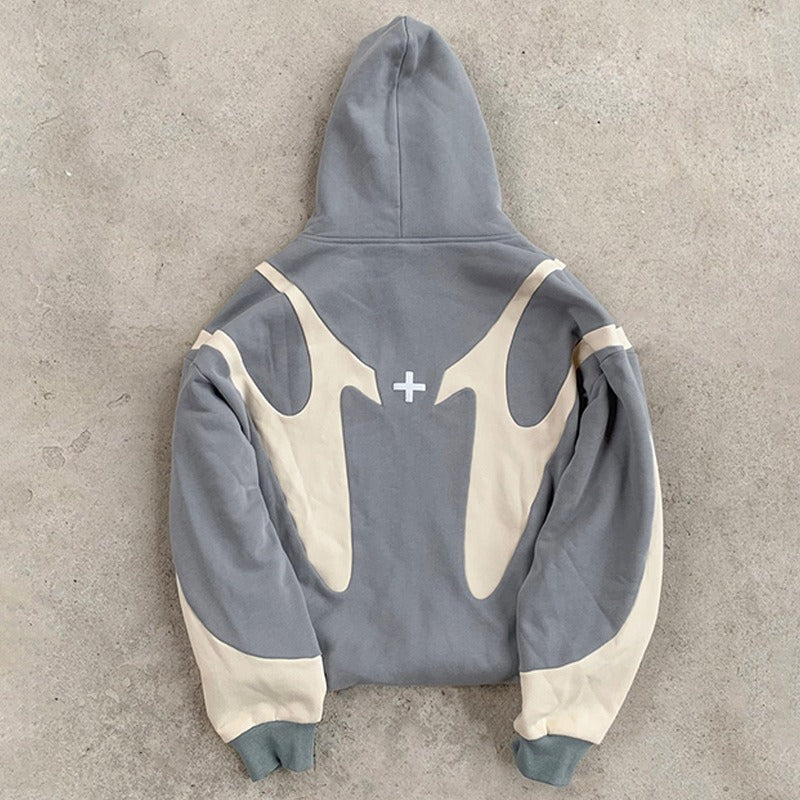 Pattern Stitching Hooded Cardigan Sweater