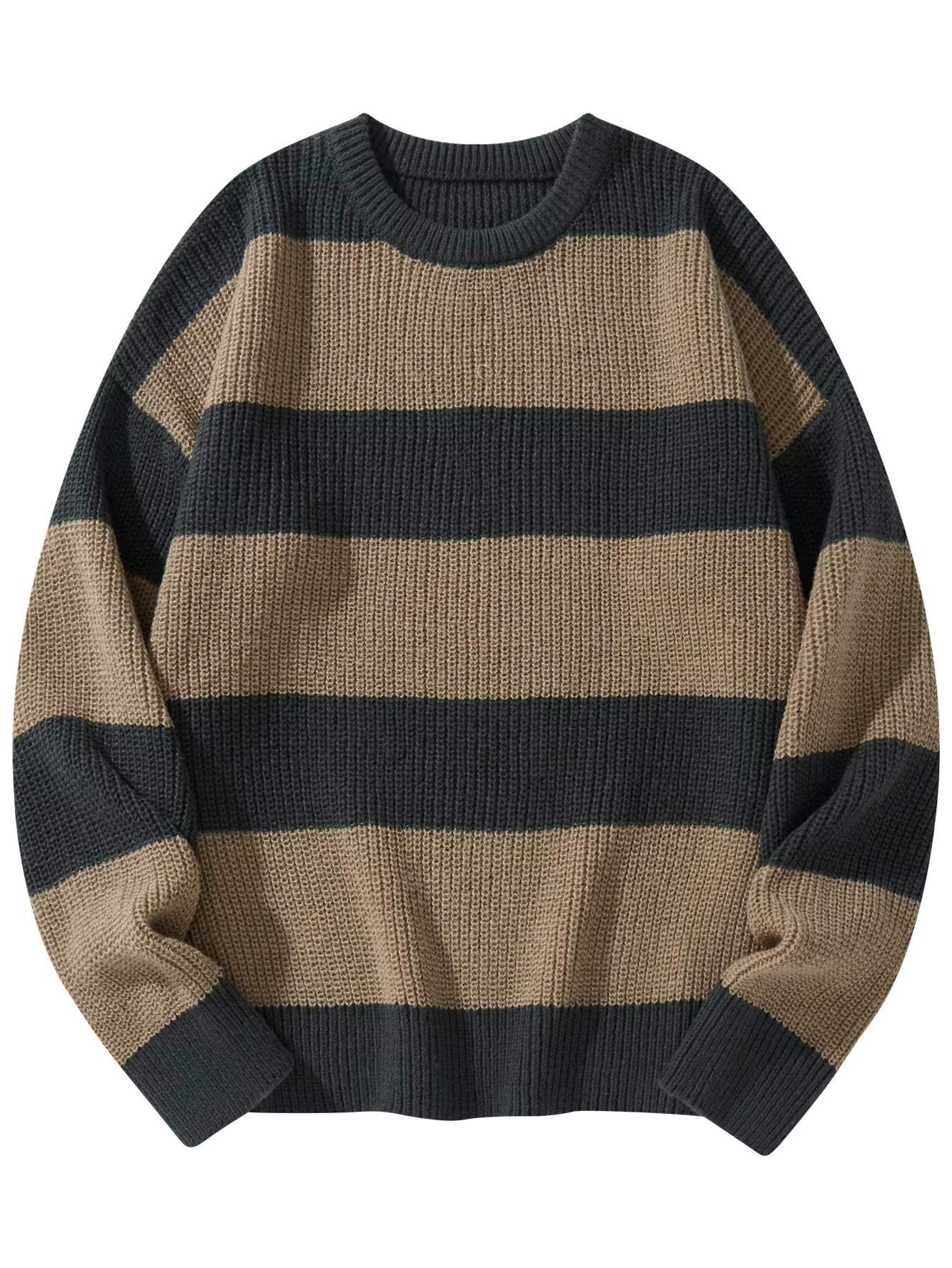 New Loose Bottoming Sweater Casual Versatile Striped Pullover Men'S round Neck Sweater