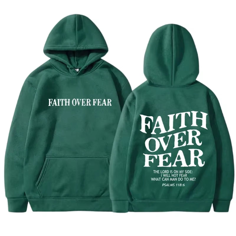 FAITH over FEAR Print Hoodies for Men Women Casual Long Sleeve Hooded Sweatshirts Hip Hop Harajuku Hoodie Y2K Men Tops Hoodie
