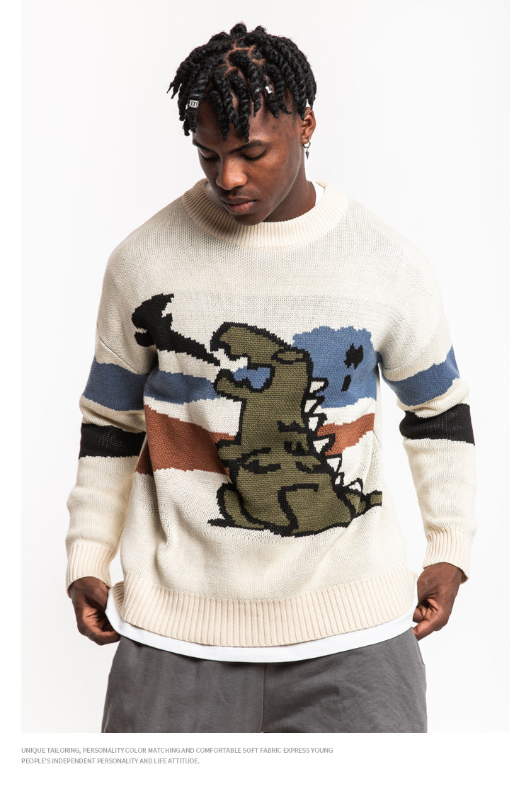 NAGRI Retro Cartoon Dinosaur Knit Sweater for Couples