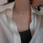 Stars, Moon, Six-pointed Star Double Necklace Female Sterling Silver Clavicle Chain