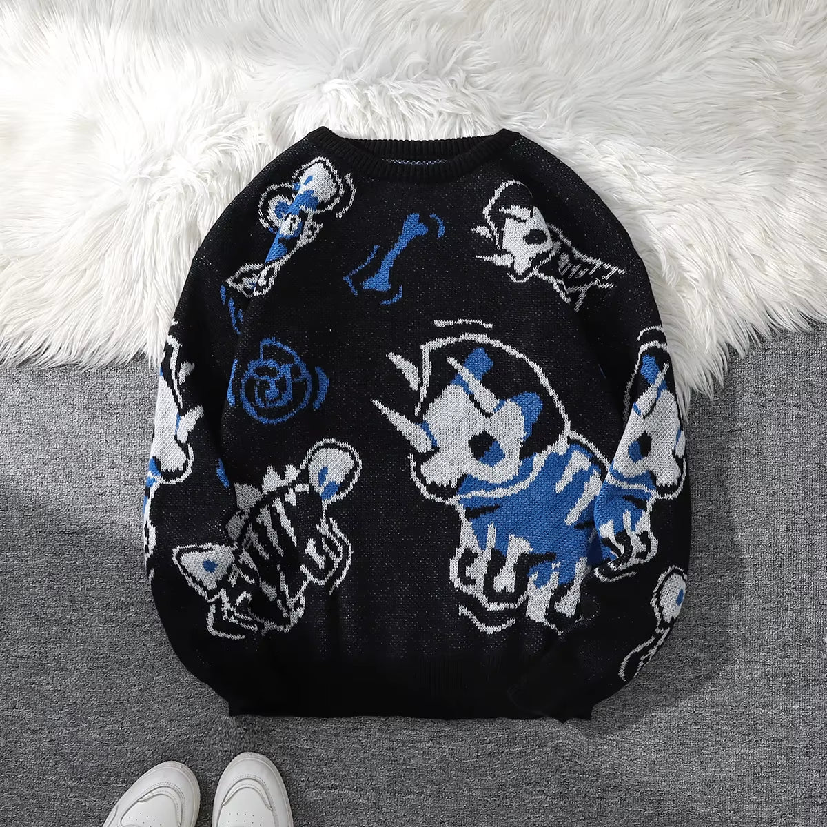 Dragon Roar Jacquard Double-Sided Pattern Pullover Sweater Casual Crew Neck Knitted Men'S Pullover Casual Crew Neck Knitted Men'S Pullover Suitable for Daily Wear Unisex Outerwear