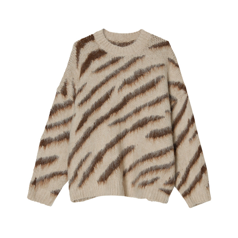 Zebra Pattern Mohair Sweater for Men - Long Sleeves