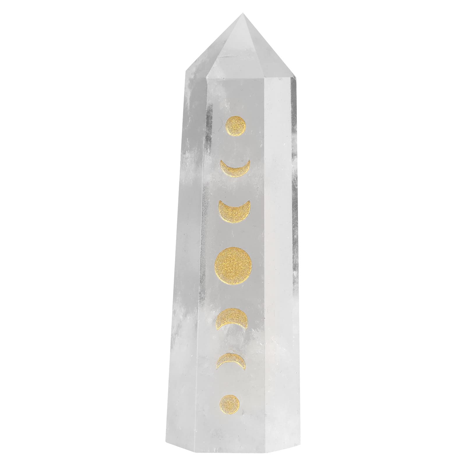 Rockcloud Moon Phase Engraved Crystal Point Lunar Eclipse Hexagonal Wand Pocket Stone for Reiki Meditation Home Decoration Rock Crystal
