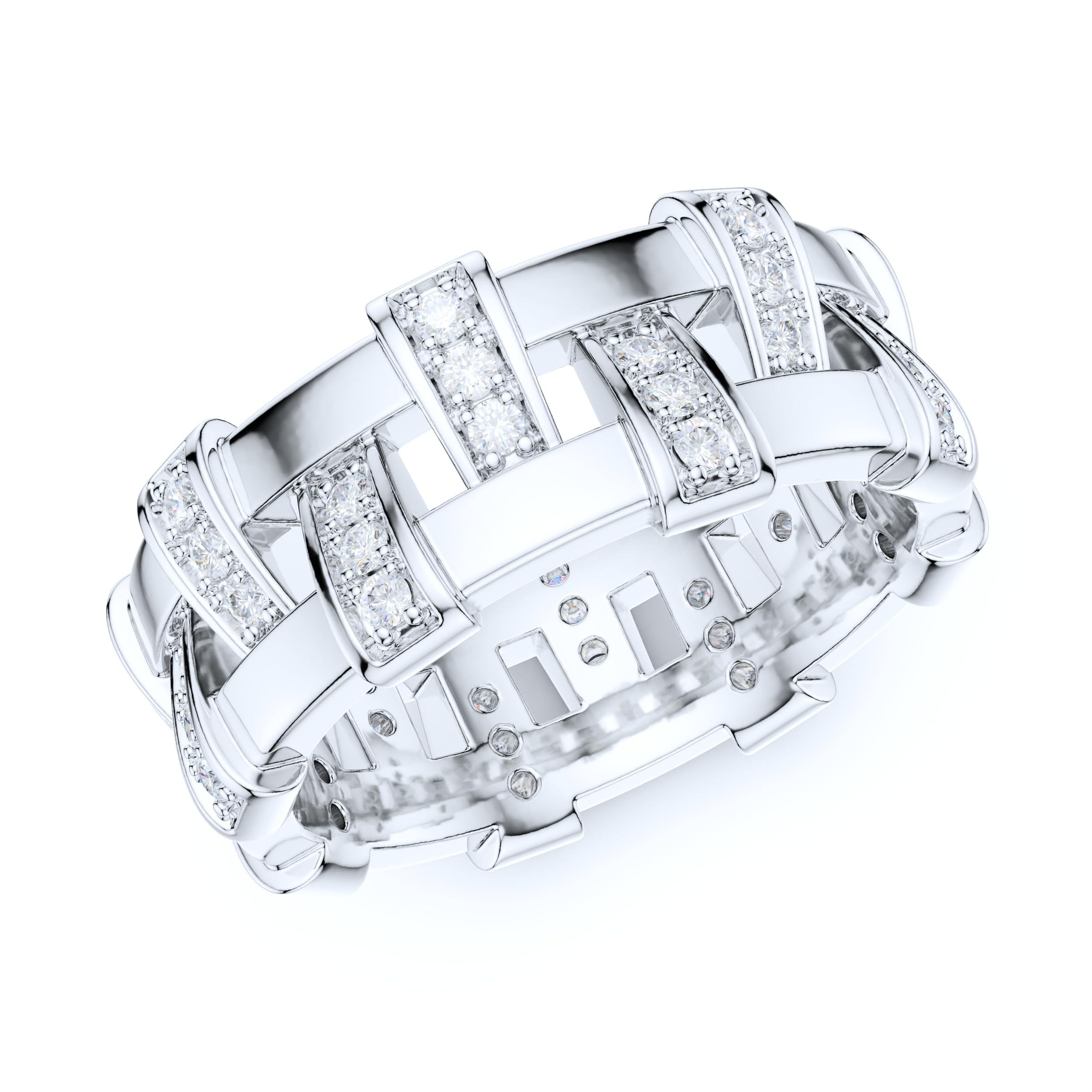 (12.5) Sterling Silver Unisex Antique Interlaced Basket Weave Design Genuine Moissanite Eternity Band Wedding Ring