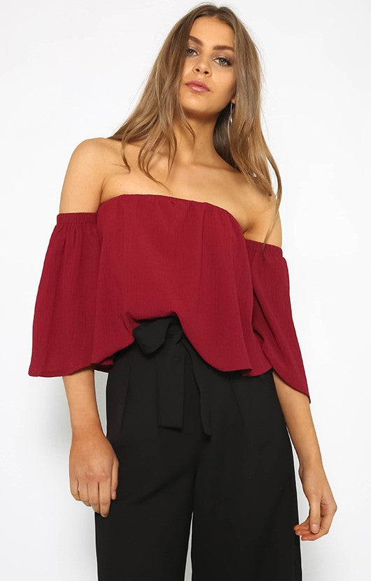 Off-Shoulder Ruffle Sleeve Top for Women