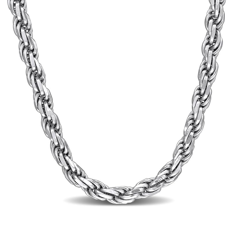 Mens Rope Chain Necklace - 3MM - Unisex Design - cadenas de plata para hombres 925 italianas - Rhodium Plated 925 Sterling Silver Yellow Gold Plated Sterling Silver - Classic Link Necklace (Rope - Rhodium - 3MM - 18")