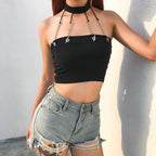 Creative Metallic Chain Crop Top for Women