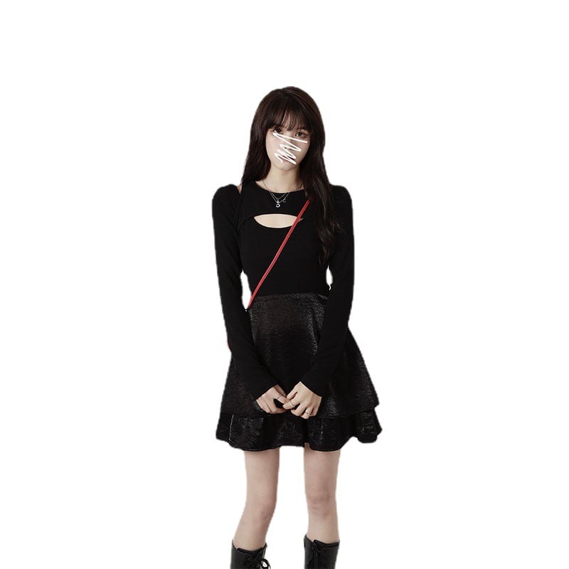 Irregular Inner Waist Long Sleeve Skirt for Women
