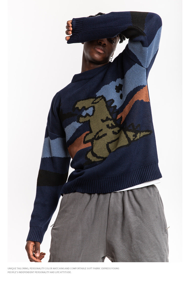 NAGRI Retro Cartoon Dinosaur Knit Sweater for Couples