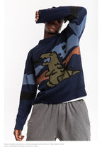 NAGRI Retro Cartoon Dinosaur Knit Sweater for Couples