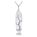 Life Tree Clear Quartz Crystal Healing Pendant Necklace Silver Wire Wrapped Raw Gemstone Hexagonal Reiki Energy Stone Pointed Pendant Jewelry for Women Men