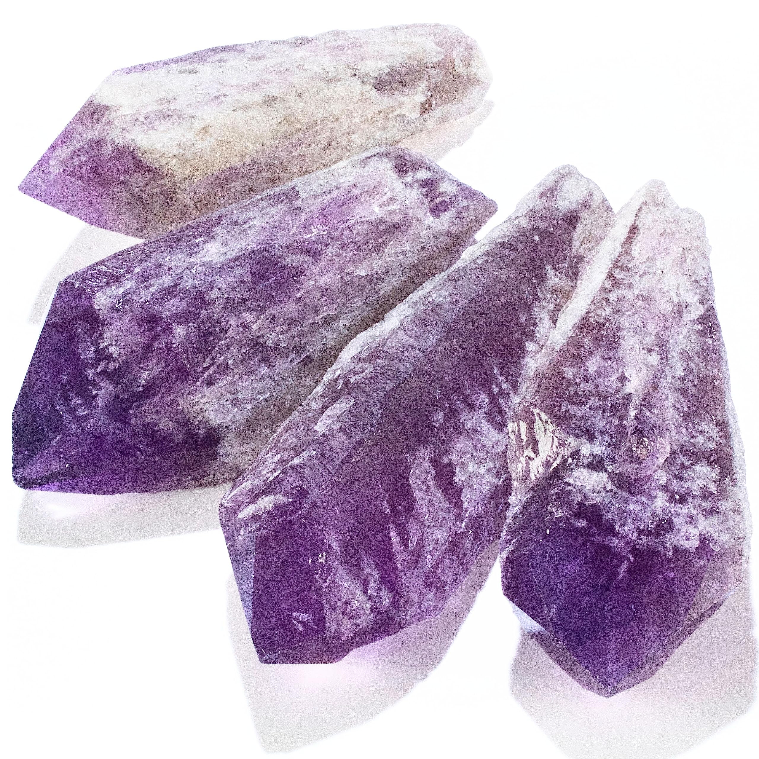 4 Amethyst Crystal Points from Brazil – Natural Healing Stones for Protection, Intuition & Spiritual Energy