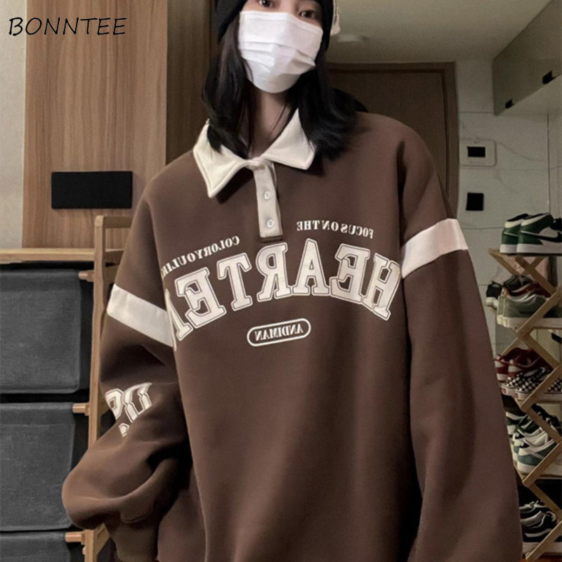 Plus Velvet Loose Hoodies for Women - Vintage Streetwear