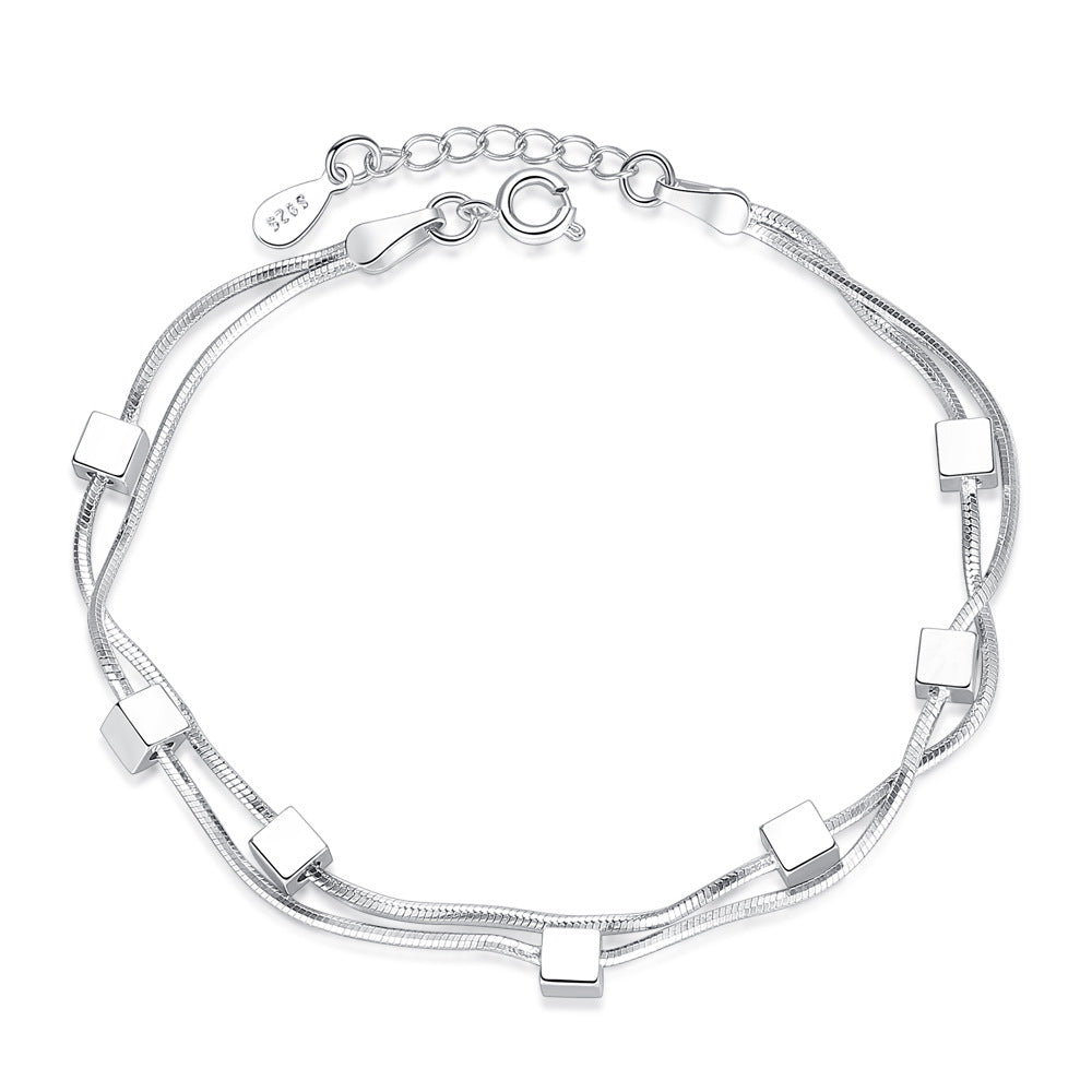 Adjustable 925 Sterling Silver Double Chain Bracelet