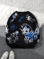 Dragon Roar Jacquard Double-Sided Pattern Pullover Sweater Casual Crew Neck Knitted Men'S Pullover Casual Crew Neck Knitted Men'S Pullover Suitable for Daily Wear Unisex Outerwear