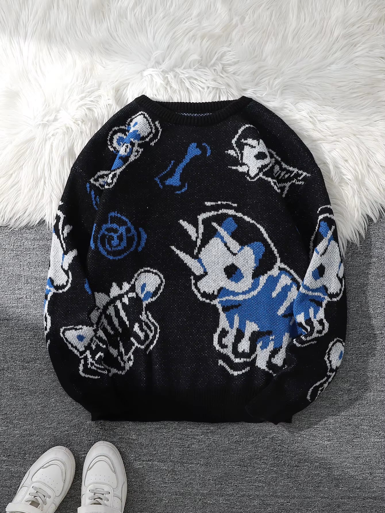 Dragon Roar Jacquard Double-Sided Pattern Pullover Sweater Casual Crew Neck Knitted Men'S Pullover Casual Crew Neck Knitted Men'S Pullover Suitable for Daily Wear Unisex Outerwear