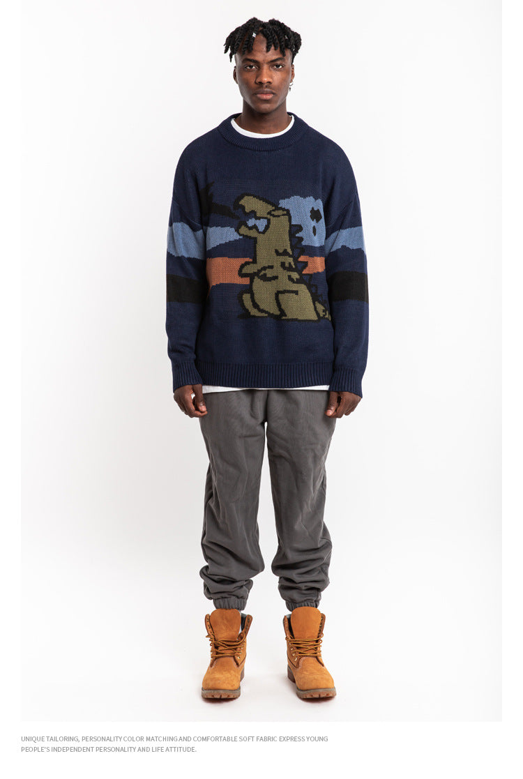NAGRI Retro Cartoon Dinosaur Knit Sweater for Couples