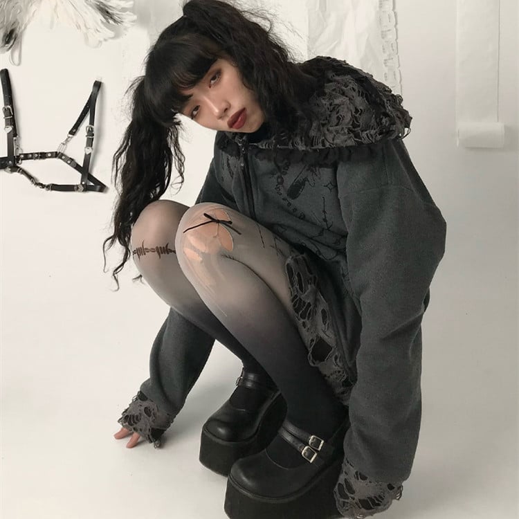 Ripped Hoodie Jacket for Dark Subculture Style