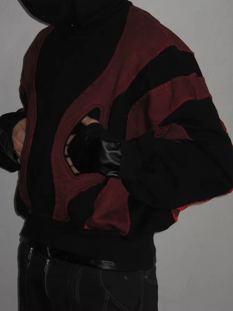 American Vintage Patchwork Geometric Pattern Y2K Hoodie, Essential Hipster and Original Street Style Long-Sleeved Men'S and Wome