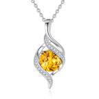 FANCIME November Birthstone Necklace for Women Round Citrine Necklace S925 Sterling Silver full Love Birthday Gifts for Mom Women 16"+2" Inches