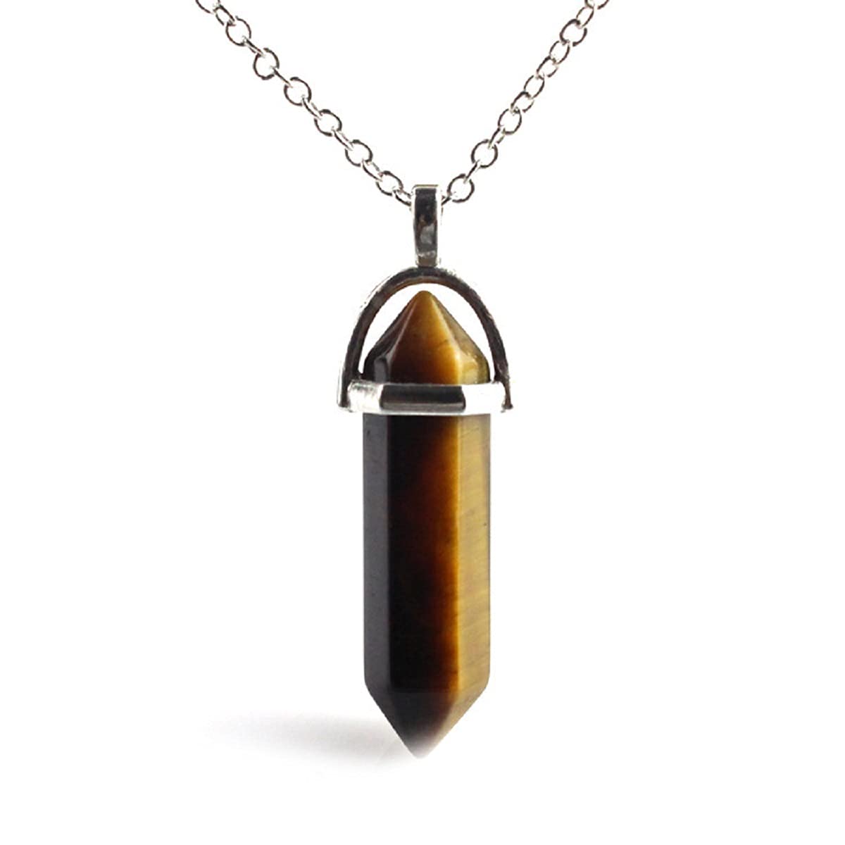 COLORFUL BLING Carnelian Healing Crystal Natural Stone Pointed Hexagonal Pendant Necklaces Set Wire Wrapped Reiki Quartz Chakra for Women Gemstone Jewelry-Coffee A