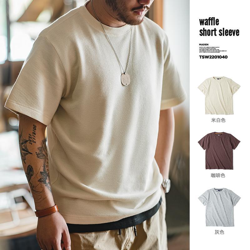 Men's Vintage Waffle T-Shirt - 250g Knit Short Sleeve