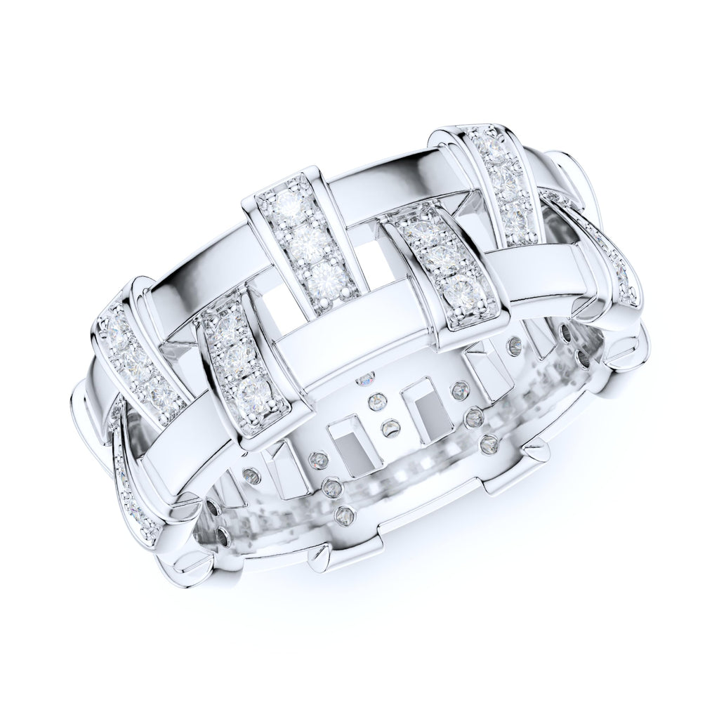 (12.5) Sterling Silver Unisex Antique Interlaced Basket Weave Design Genuine Moissanite Eternity Band Wedding Ring