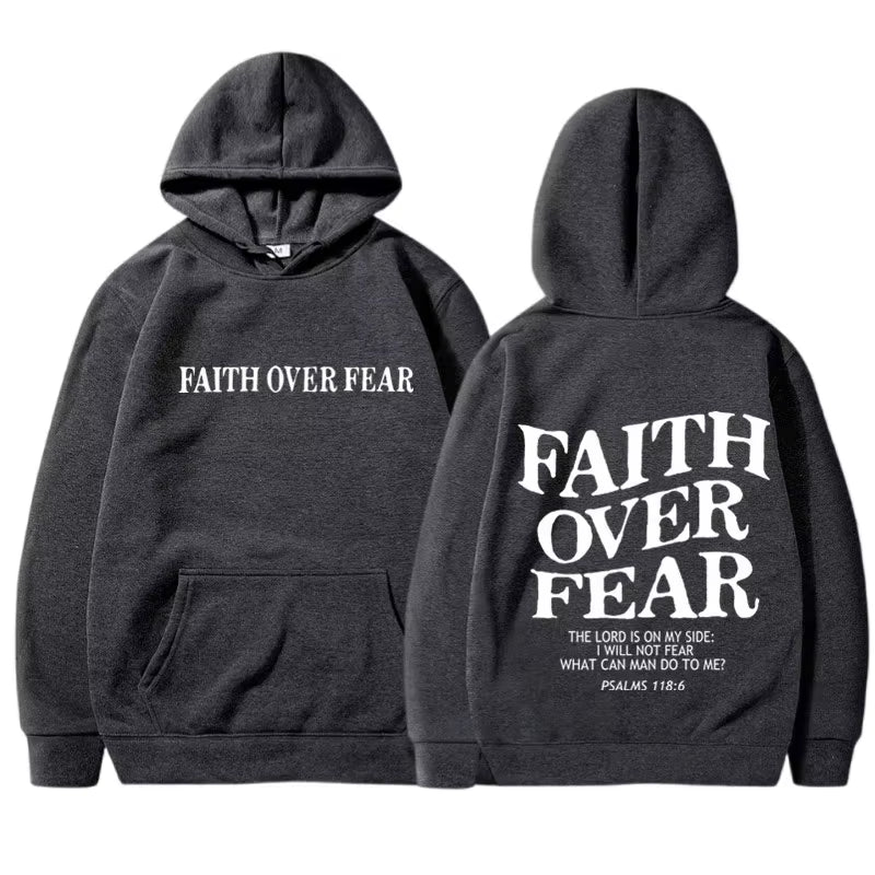 FAITH over FEAR Print Hoodies for Men Women Casual Long Sleeve Hooded Sweatshirts Hip Hop Harajuku Hoodie Y2K Men Tops Hoodie