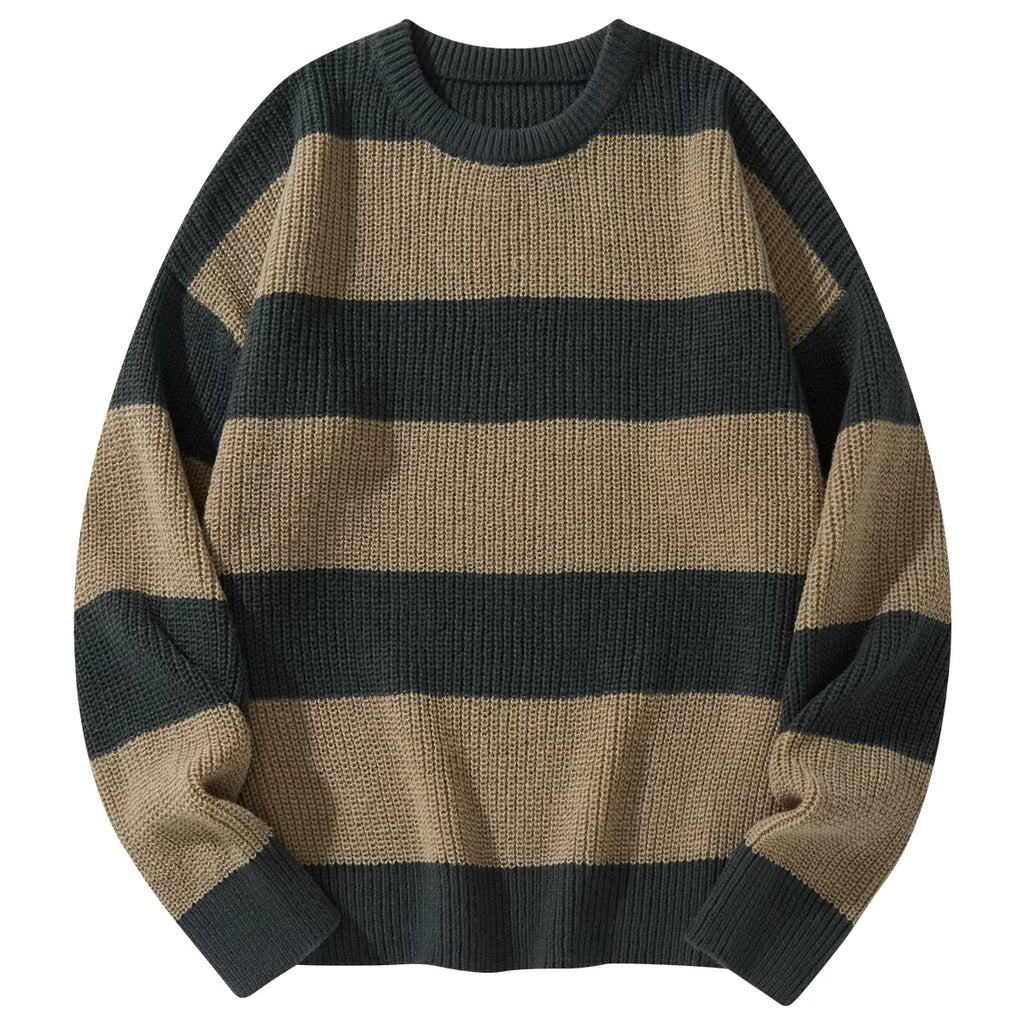 New Loose Bottoming Sweater Casual Versatile Striped Pullover Men'S round Neck Sweater
