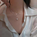 Stars, Moon, Six-pointed Star Double Necklace Female Sterling Silver Clavicle Chain