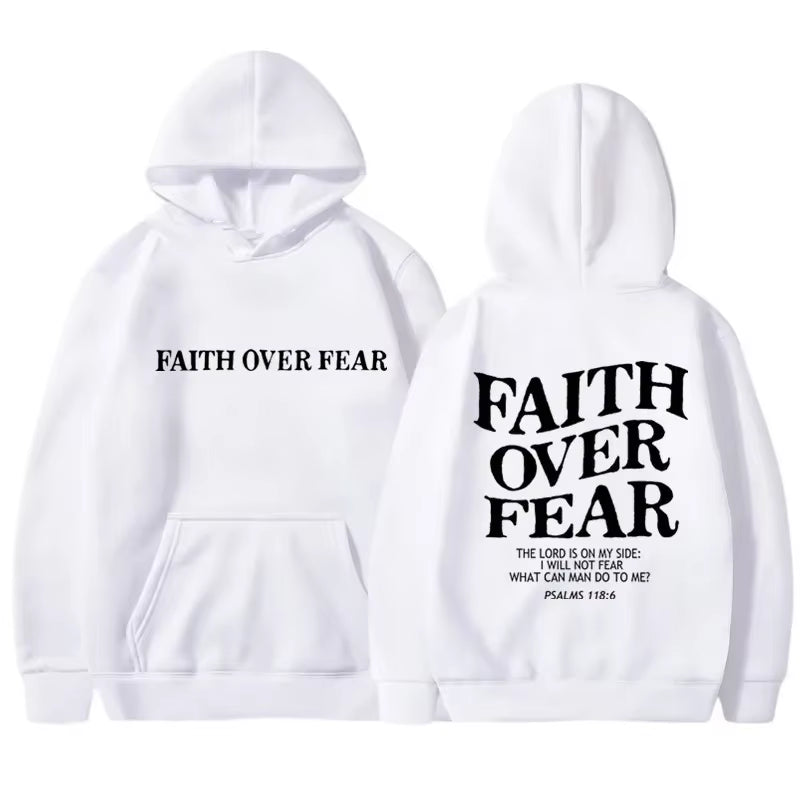 FAITH over FEAR Print Hoodies for Men Women Casual Long Sleeve Hooded Sweatshirts Hip Hop Harajuku Hoodie Y2K Men Tops Hoodie