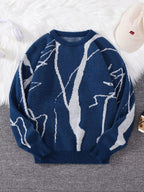 New Popular Autumn and Winter Abstract Crack Graffiti Jacquard Pattern Pullover Sweater Casual round Neck Knitted Men'S Pullover
