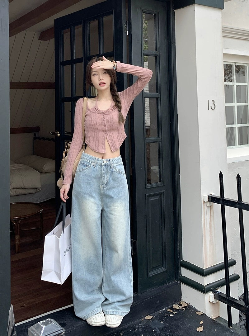 Low Waist Straight Vintage Washed Denim Jeans