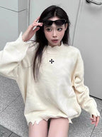 American Retro Black Thick Knit Sweater for Women