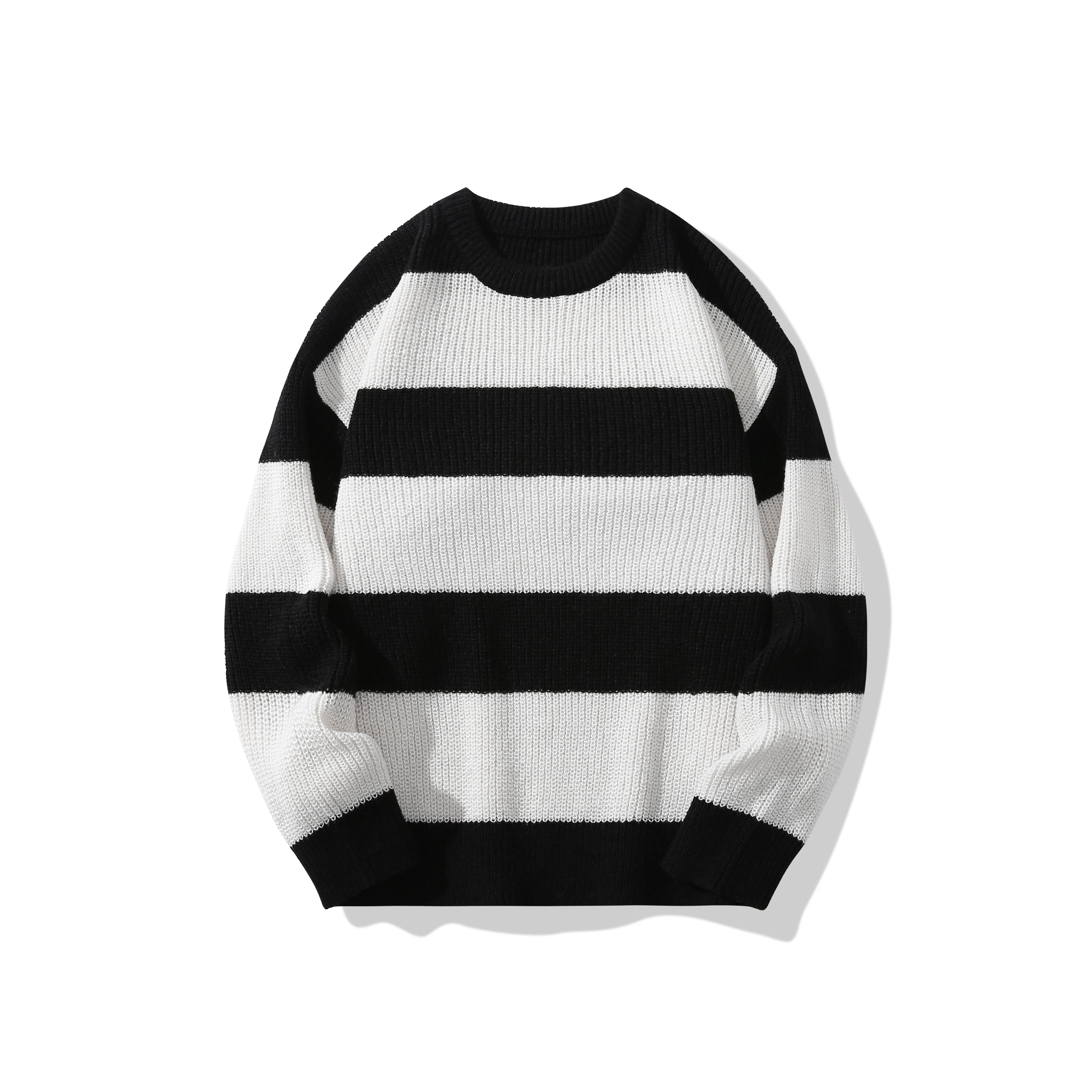 New Loose Bottoming Sweater Casual Versatile Striped Pullover Men'S round Neck Sweater