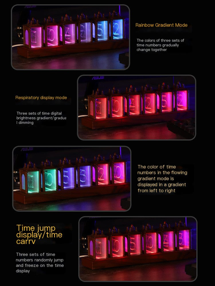 RGB Clock LED Wooden Creative Desktop Decoration