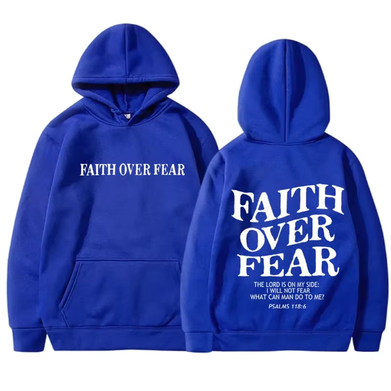 FAITH over FEAR Print Hoodies for Men Women Casual Long Sleeve Hooded Sweatshirts Hip Hop Harajuku Hoodie Y2K Men Tops Hoodie