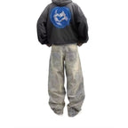 Retro Bat Embroidered Loose Jeans