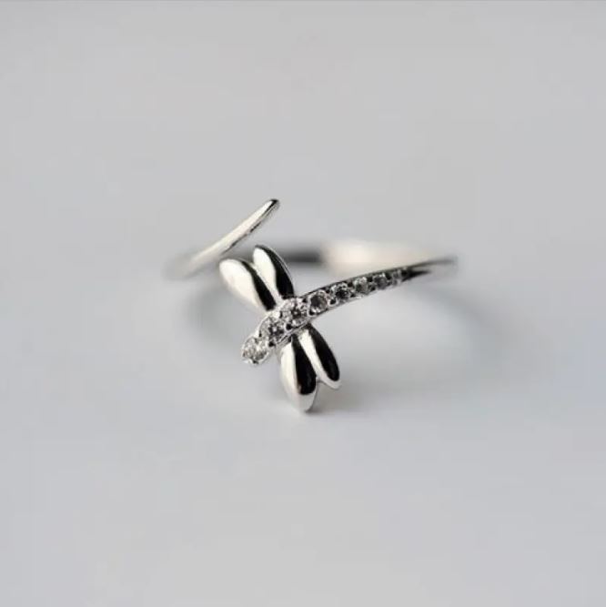 Silver Ring Dragonfly Ring Female Forest Sweet Diamond Ring