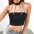 Creative Metallic Chain Crop Top for Women