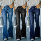 High Waist Slim Washed Bell-Bottom Pants for Women