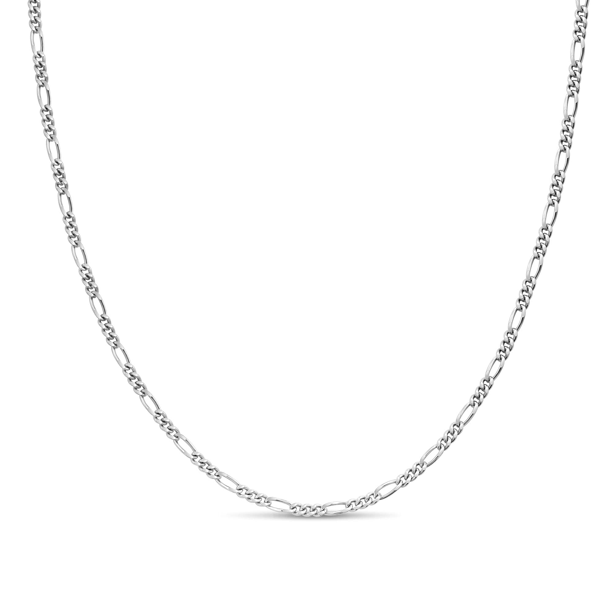 KEZEF 18k 2mm Sterling Silver Plated 925 Sterling Silver Necklace Chains Italian Figaro 18 Inch Popular Womens Length Necklace Chain Solid Silver Necklace for Women Mens Necklace Chain