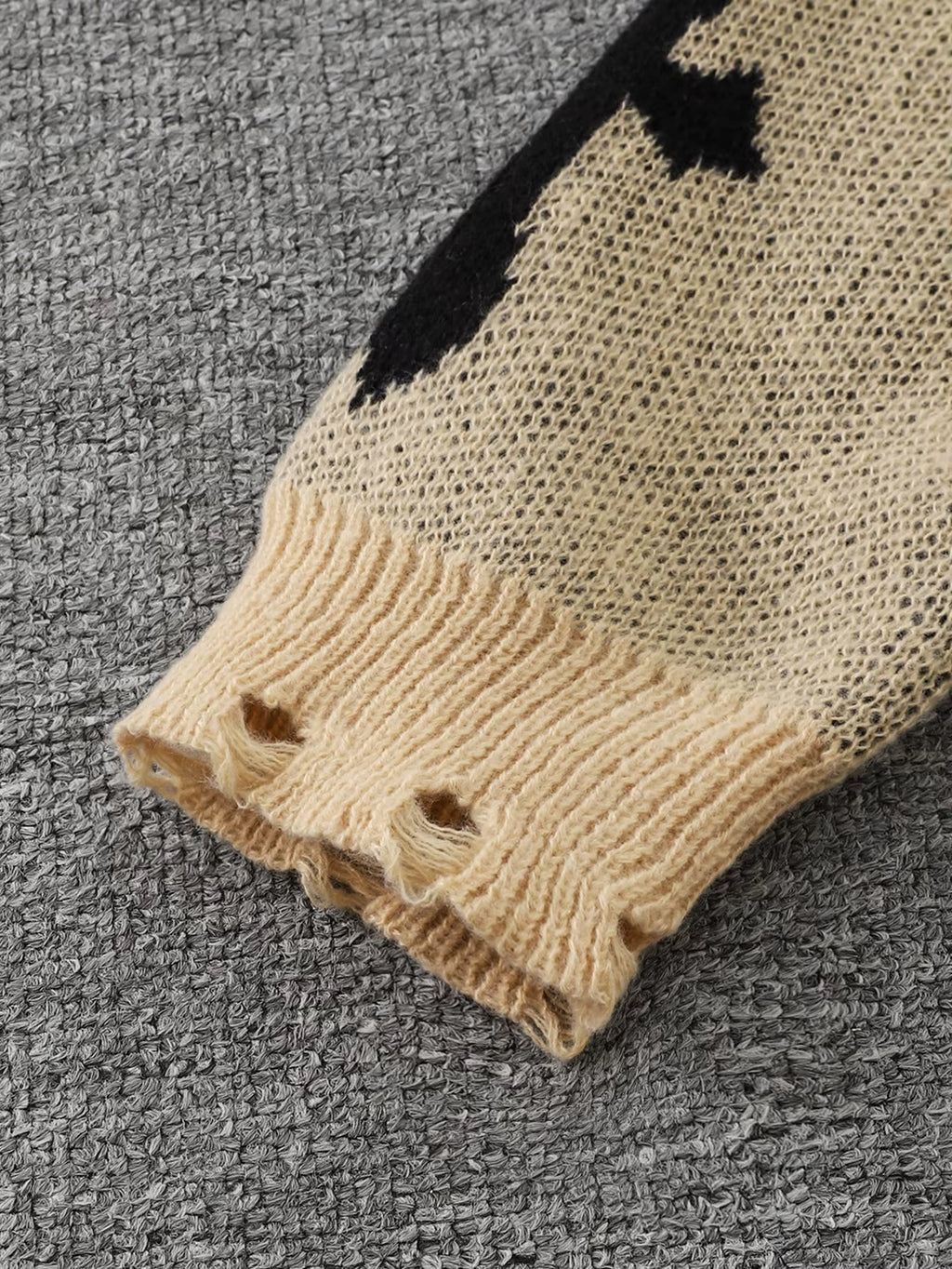 Trendy Street Style Ripped Cross Pattern Pullover Ripped Sweater Casual Crew Neck Knit Men'S Pullover