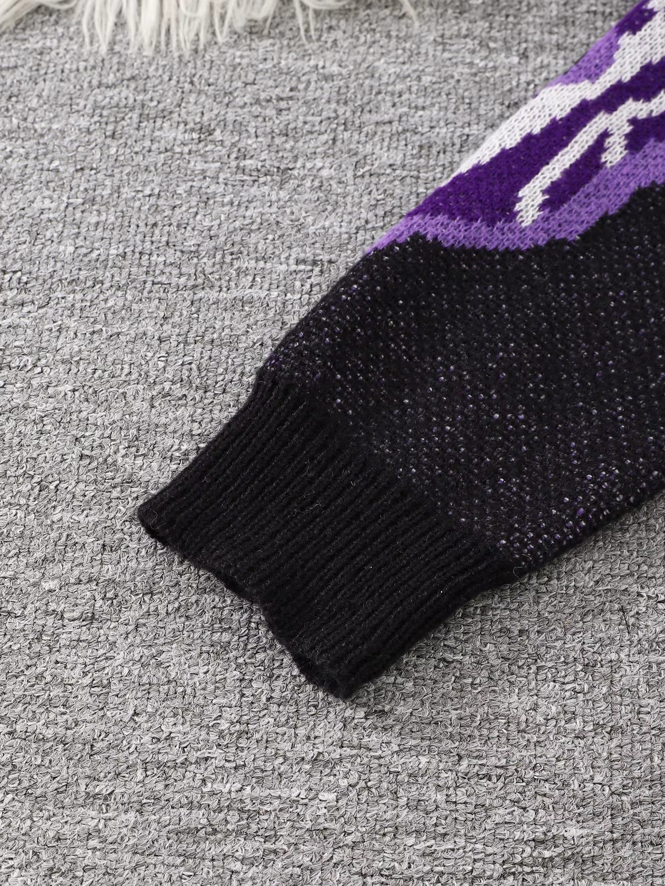 New Popular Spring and Autumn Bone-Shaped Butterfly Jacquard Pattern Pullover Sweater Casual round Neck Contrast Color Knitted M